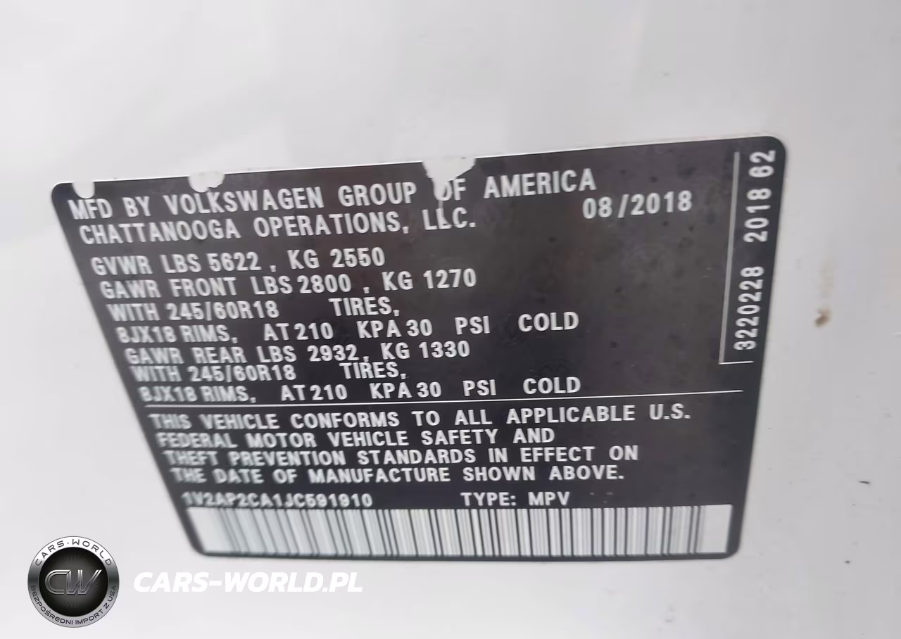 2018 Volkswagen Atlas 2.0T S VIN:1V2AP2CA1JC591910 - 9