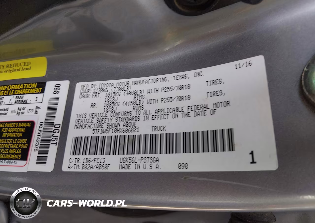 2017 Toyota Tundra Sr5 5.7L V8 VIN:5TFDW5F10HX606821 - 9