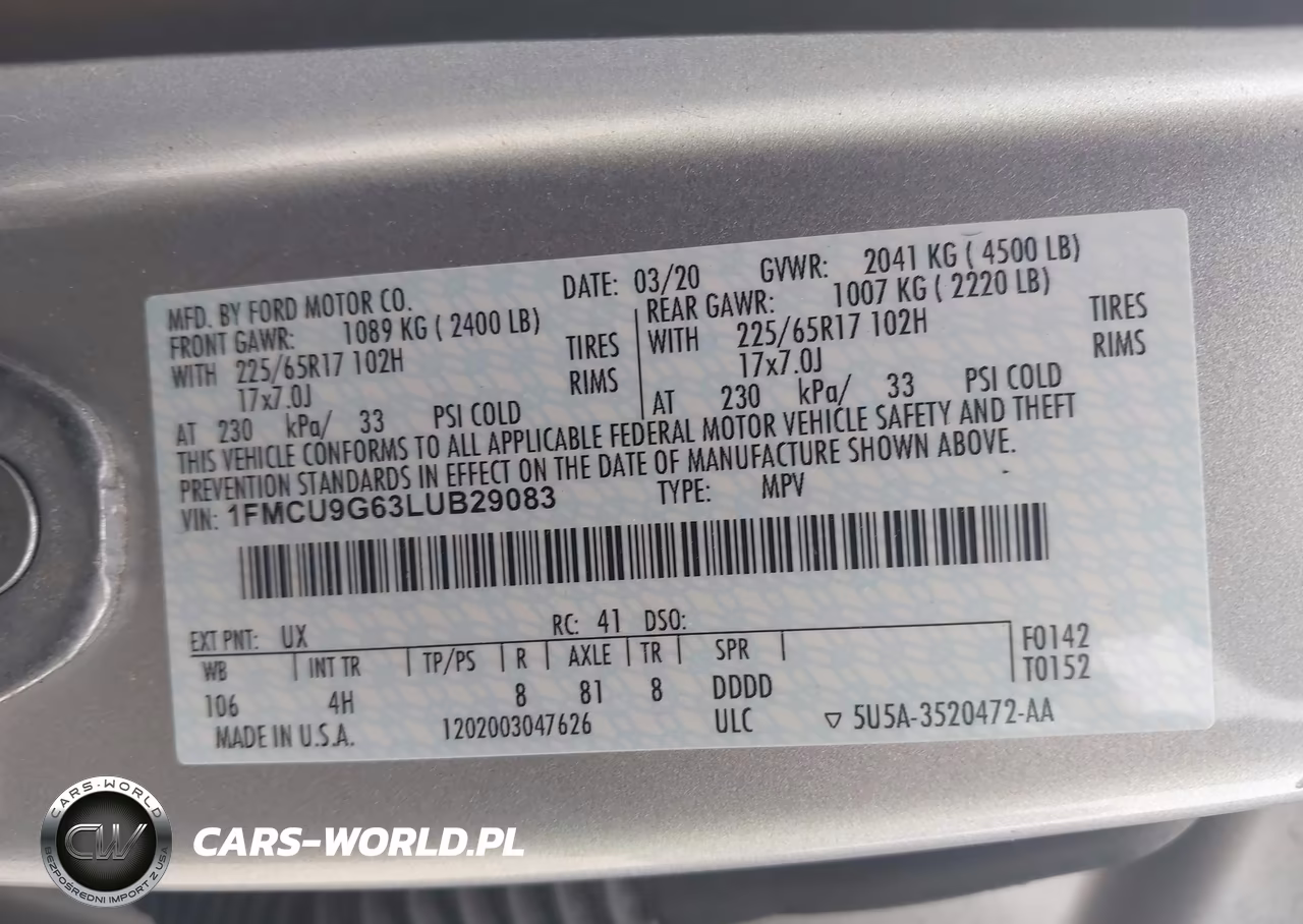 2020 Ford Escape Se VIN:1FMCU9G63LUB29083 - 9