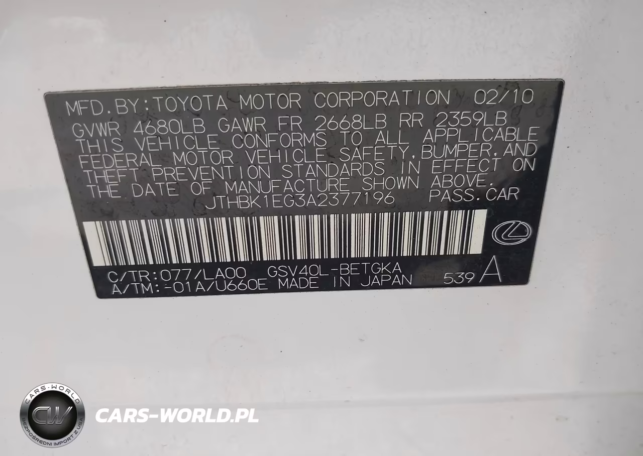 2010 Lexus Es 350 VIN:JTHBK1EG3A2377196 - 9
