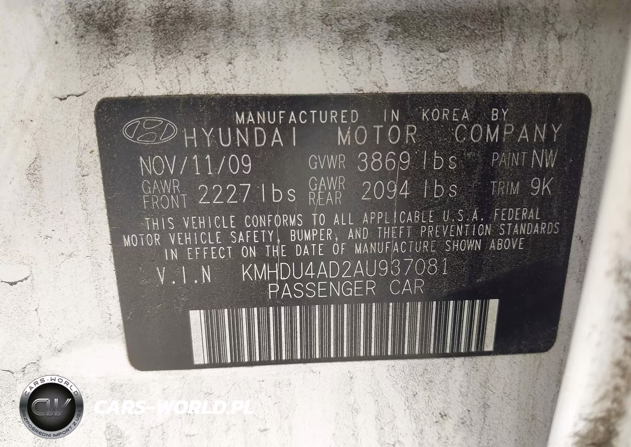 2010 Hyundai Elantra Gls VIN:KMHDU4AD2AU937081 - 9
