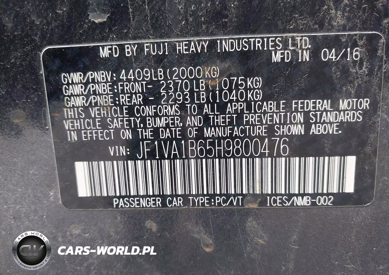 2017 Subaru Wrx VIN:JF1VA1B65H9800476 - 9