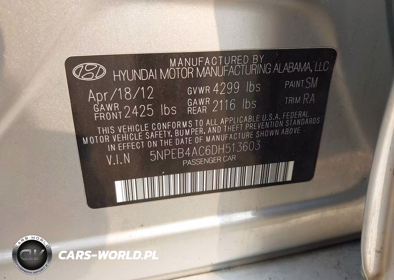 2013 Hyundai Sonata Gls VIN:5NPEB4AC6DH513603 - 9