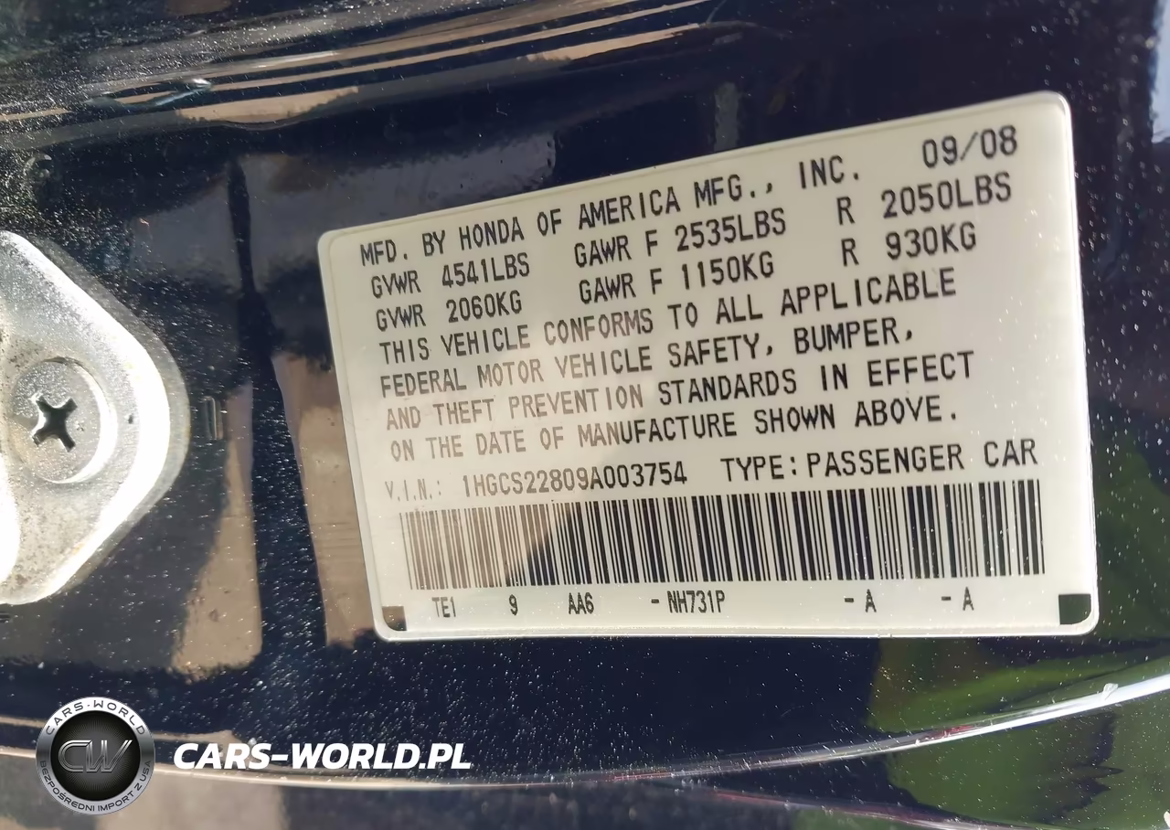 2009 Honda Accord 3.5 Ex-L VIN:1HGCS22809A003754 - 9