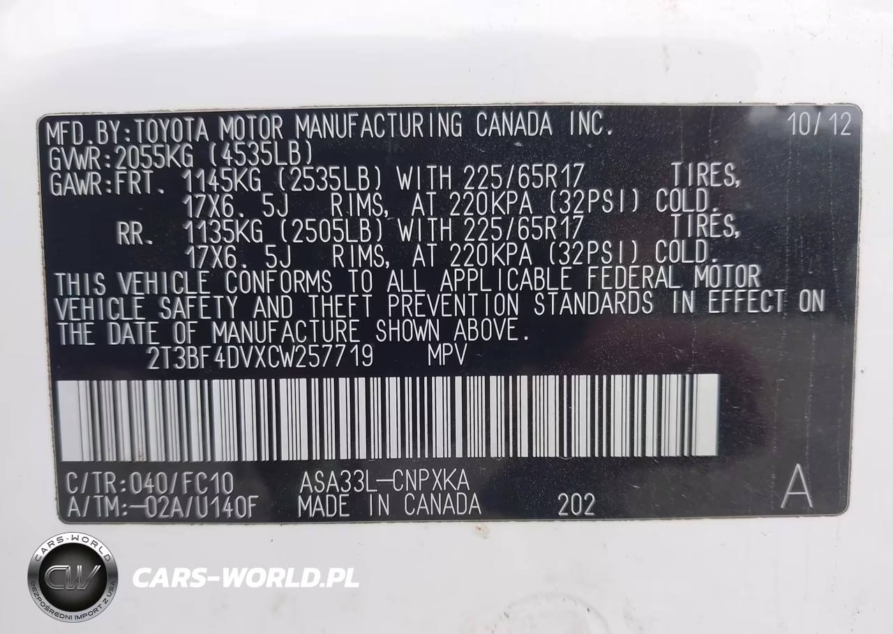 2012 Toyota Rav4 VIN:2T3BF4DVXCW257719 - 9