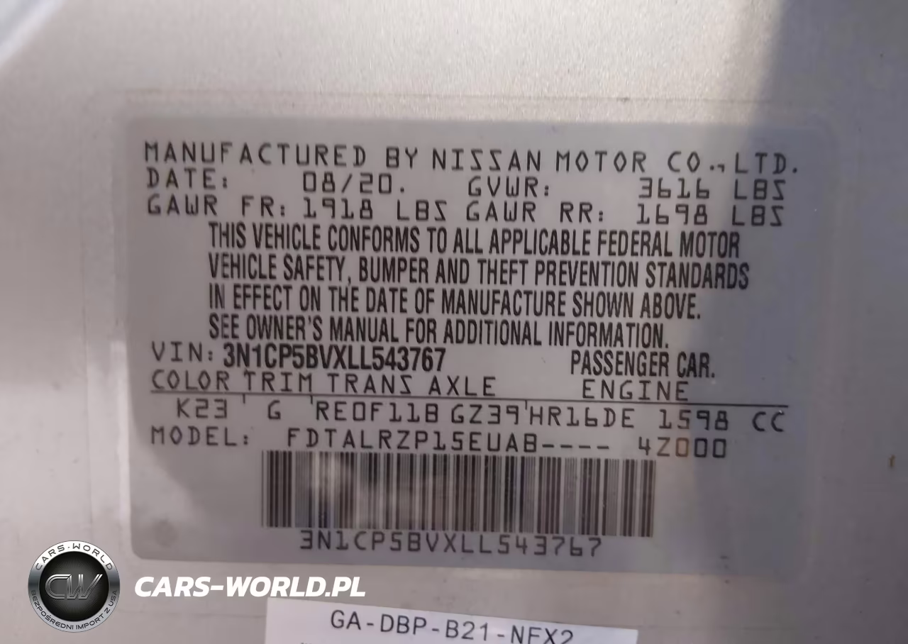 2020 Nissan Kicks S Xtronic Cvt VIN:3N1CP5BVXLL543767 - 9