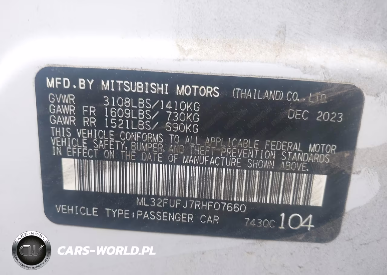 2024 Mitsubishi Mirage G4 Le VIN:ML32FUFJ7RHF07660 - 9
