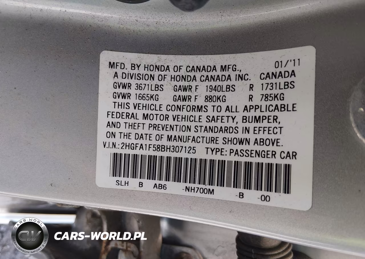 2011 Honda Civic Lx VIN:2HGFA1F58BH307125 - 9