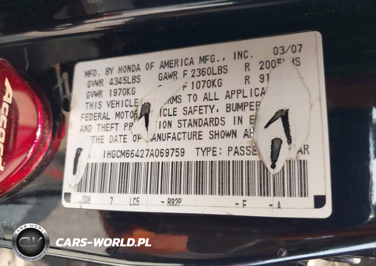 2007 Honda Accord 3.0 Se VIN:1HGCM66427A069759 - 9