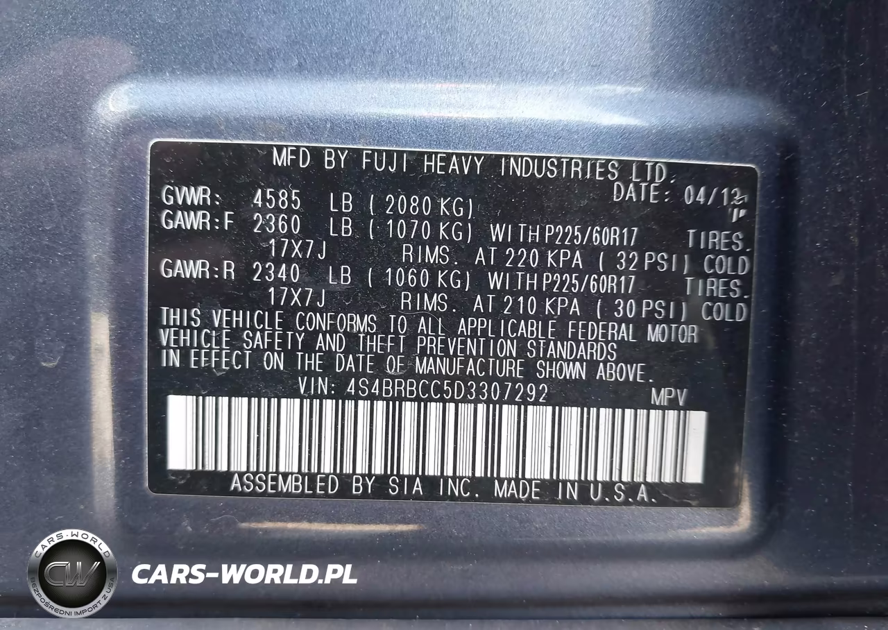 2013 Subaru Outback 2.5I Premium VIN:4S4BRBCC5D3307292 - 9