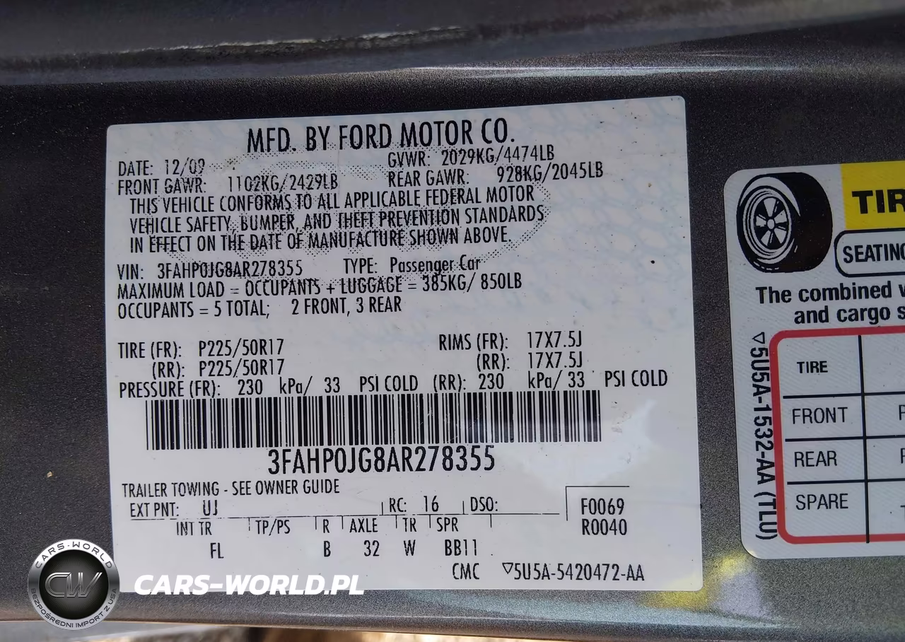 2010 Ford Fusion Sel VIN:3FAHP0JG8AR278355 - 9