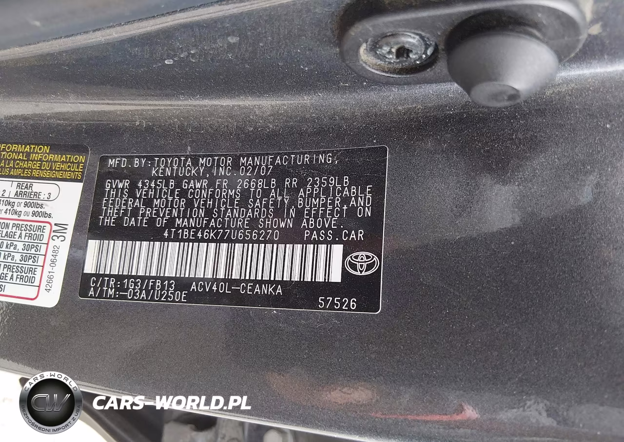 2007 Toyota Camry Le VIN:4T1BE46K77U656270 - 9