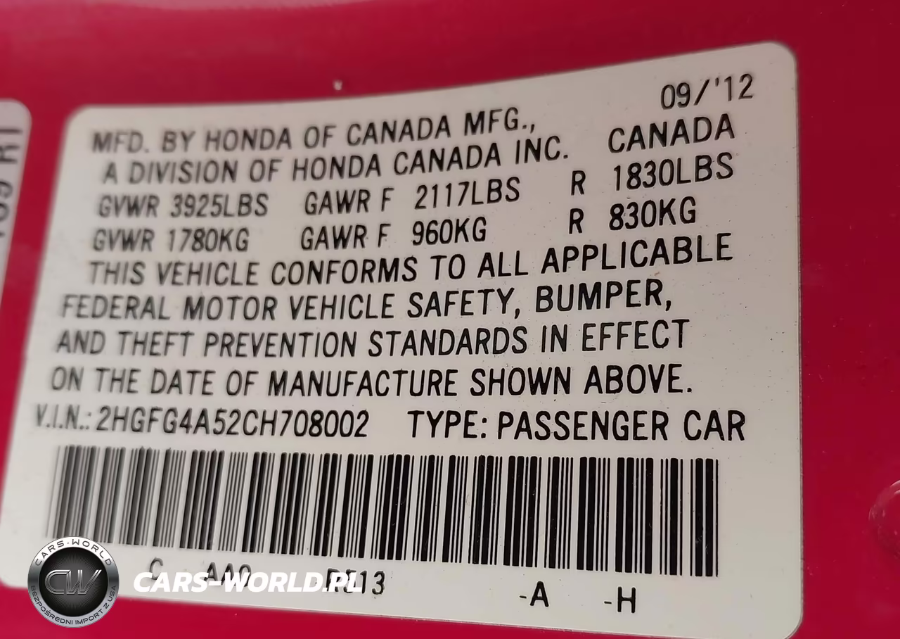 2012 Honda Civic Si VIN:2HGFG4A52CH708002 - 9