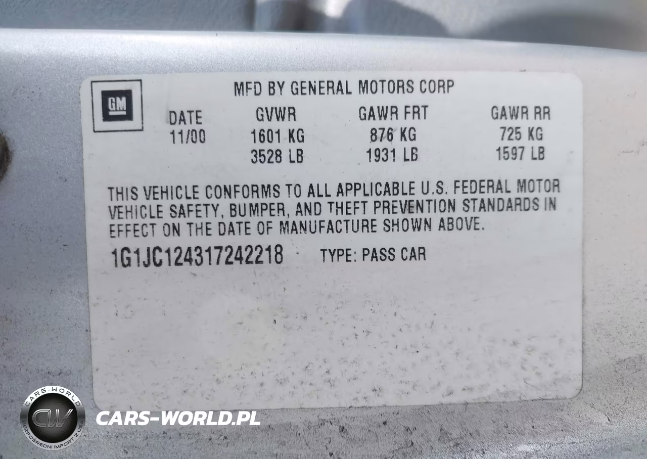 2001 Chevrolet Cavalier VIN:1G1JC124317242218 - 9