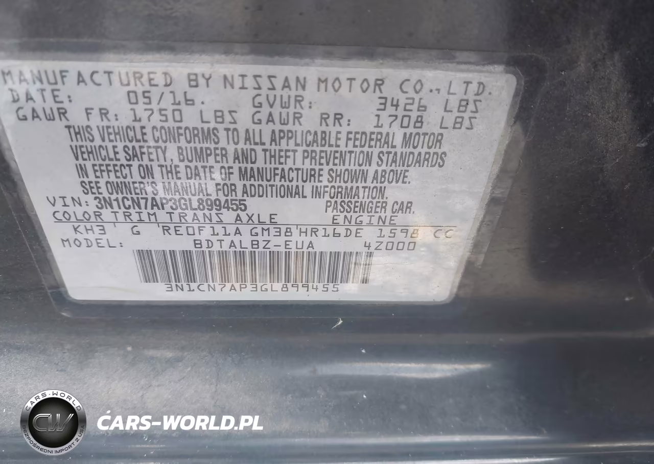 2016 Nissan Versa 1.6 Sv VIN:3N1CN7AP3GL899455 - 9