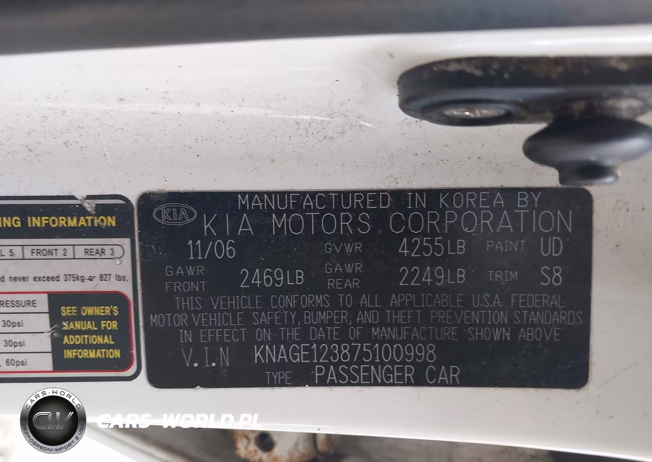 2007 Kia Optima Lx VIN:KNAGE123875100998 - 9