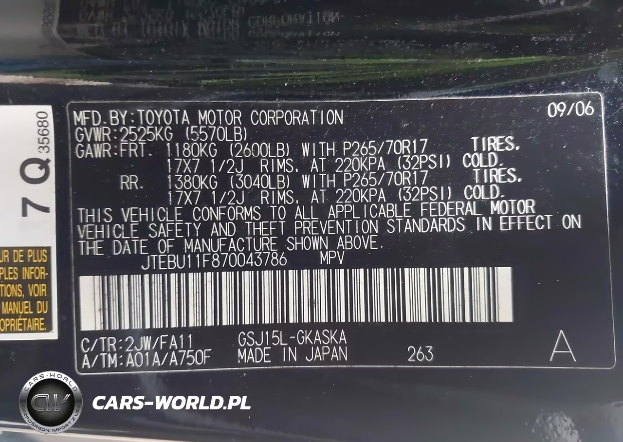 2007 Toyota Fj Cruiser VIN:JTEBU11F870043786 - 9