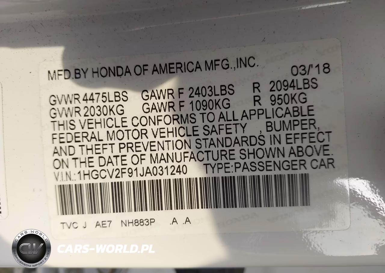 2018 Honda Accord Touring 2.0T VIN:1HGCV2F91JA031240 - 9