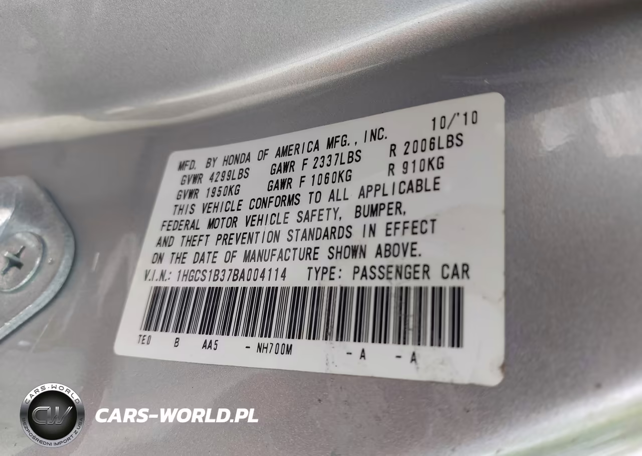 2011 Honda Accord 2.4 Lx-S VIN:1HGCS1B37BA004114 - 9