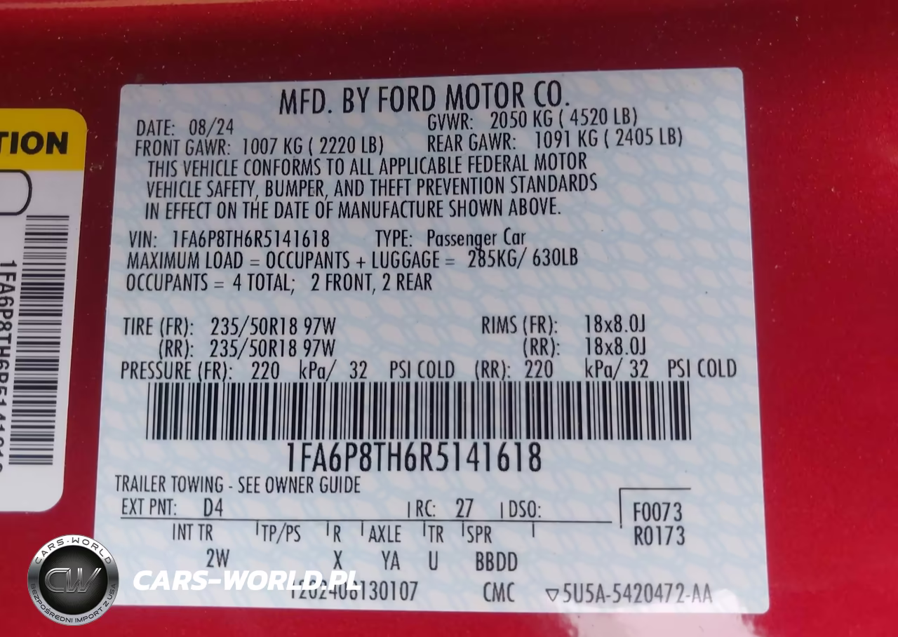 2024 Ford Mustang Ecoboost Fastback VIN:1FA6P8TH6R5141618 - 9