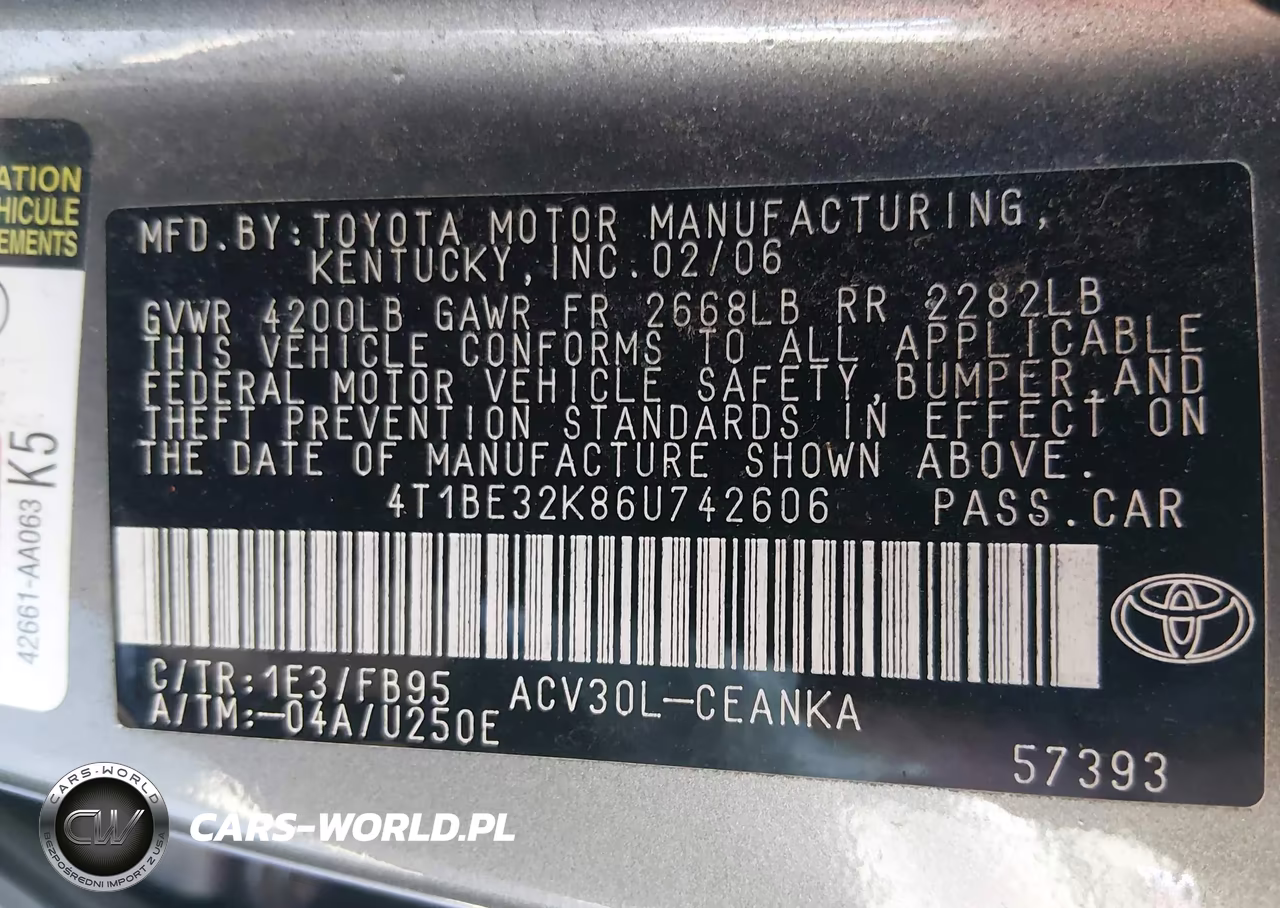2006 Toyota Camry Std VIN:4T1BE32K86U742606 - 9