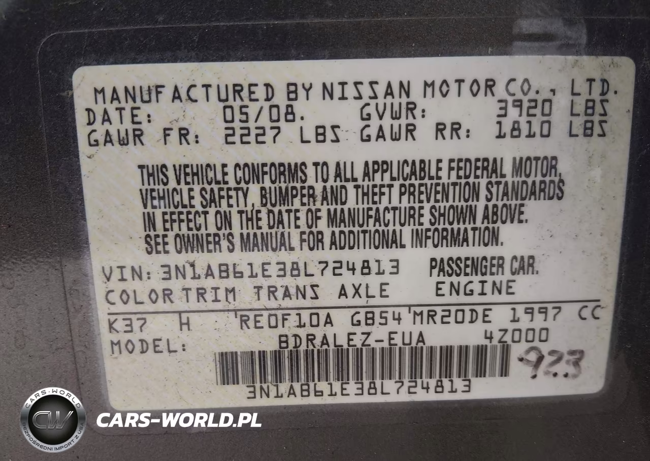 2008 Nissan Sentra 2.0 S VIN:3N1AB61E38L724813 - 9