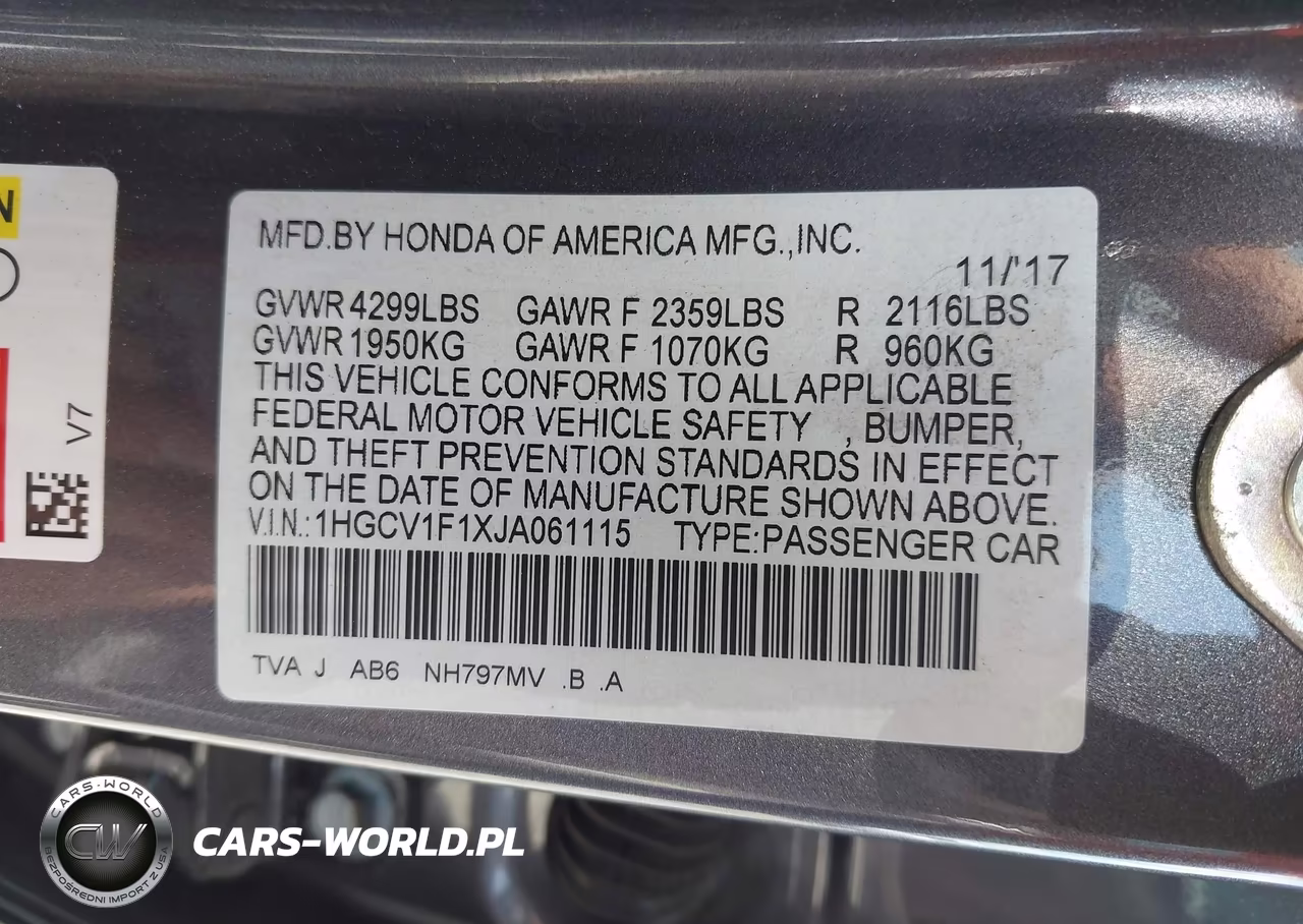 2018 Honda Accord Lx VIN:1HGCV1F1XJA061115 - 9