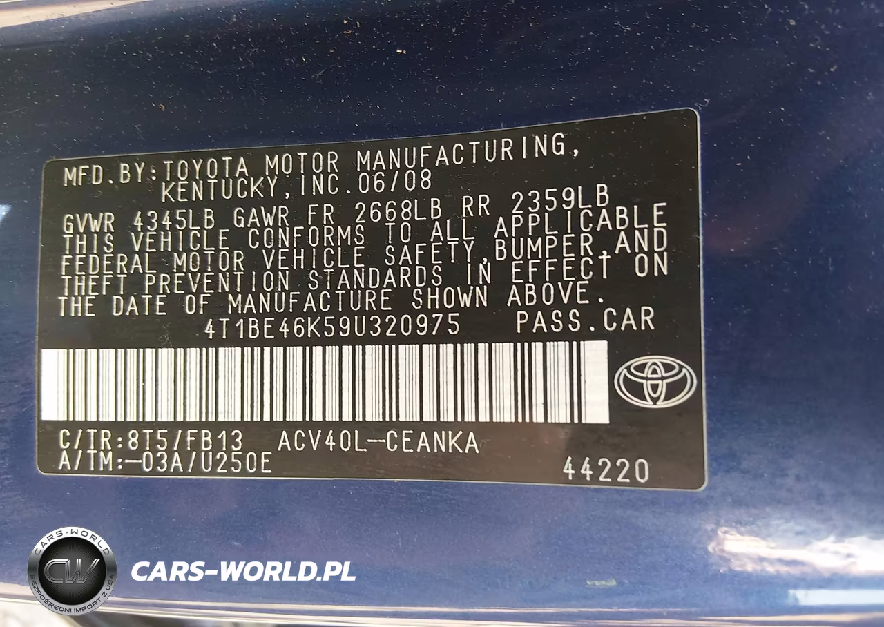 2009 Toyota Camry Le VIN:4T1BE46K59U320975 - 9