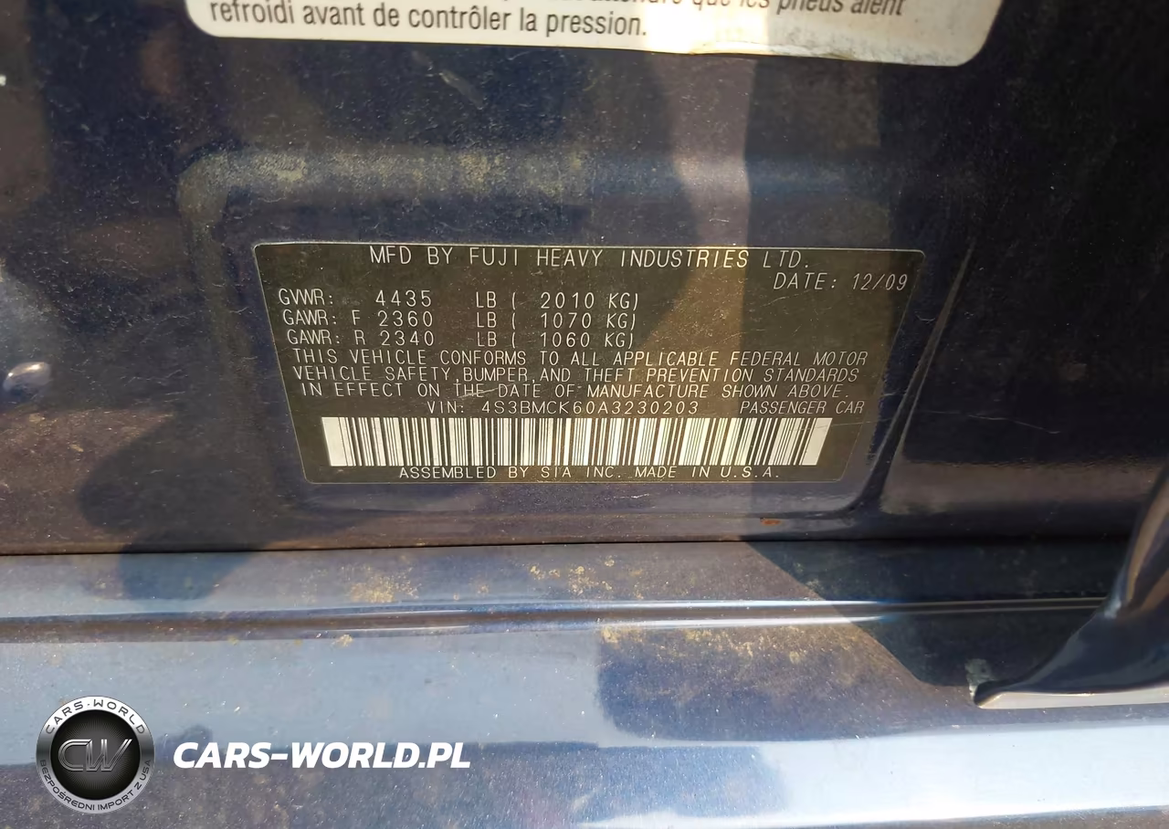 2010 Subaru Legacy 2.5I Limited VIN:4S3BMCK60A3230203 - 9