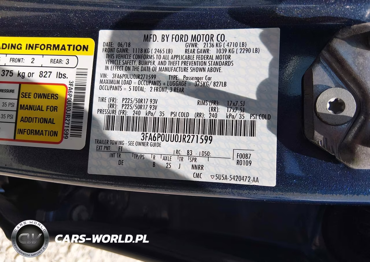 2018 Ford Fusion Hybrid S VIN:3FA6P0UU0JR271599 - 9