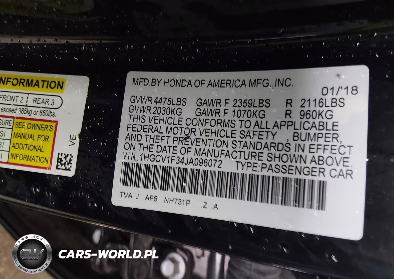 2018 Honda Accord Sport VIN:1HGCV1F34JA096072 - 9