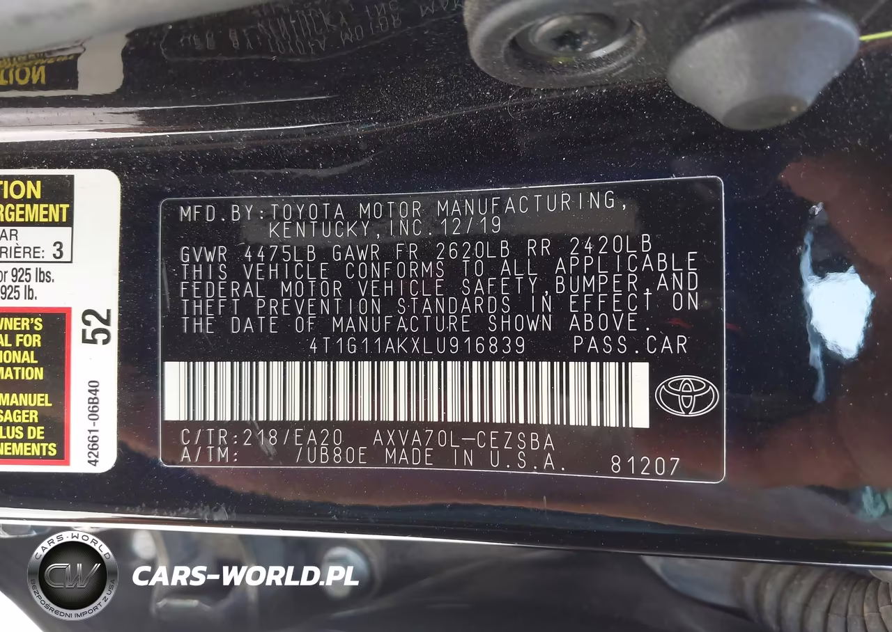 2020 Toyota Camry Se VIN:4T1G11AKXLU916839 - 9