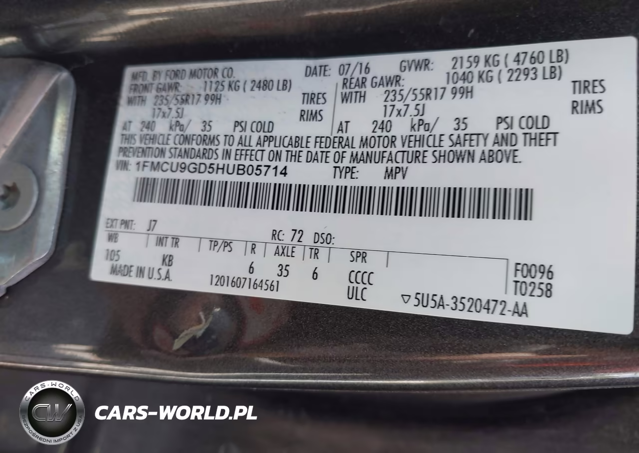 2017 Ford Escape Se VIN:1FMCU9GD5HUB05714 - 9