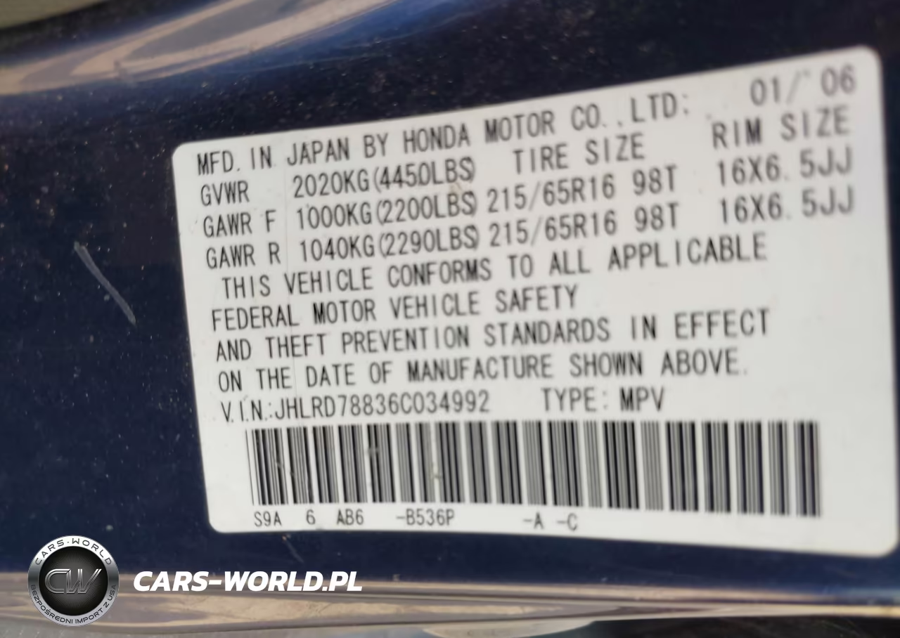 2006 Honda Cr-V Ex VIN:JHLRD78836C034992 - 9