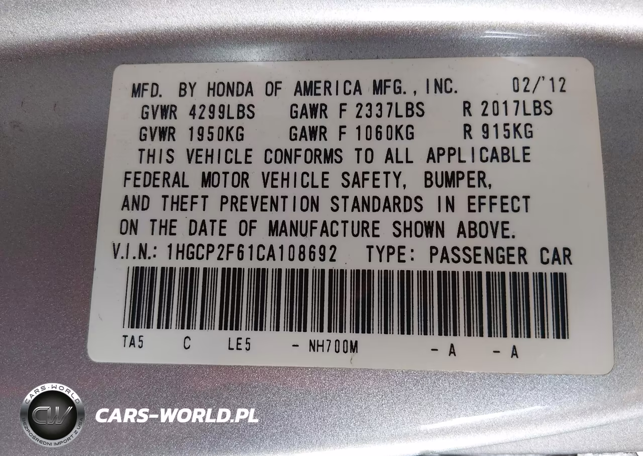 2012 Honda Accord 2.4 Se VIN:1HGCP2F61CA108692 - 9