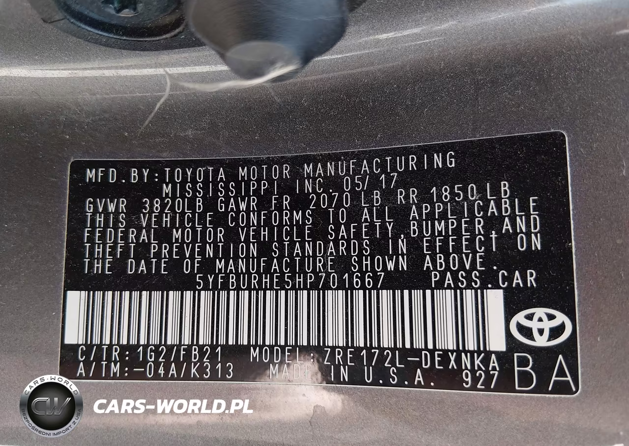 2017 Toyota Corolla Le VIN:5YFBURHE5HP701667 - 9