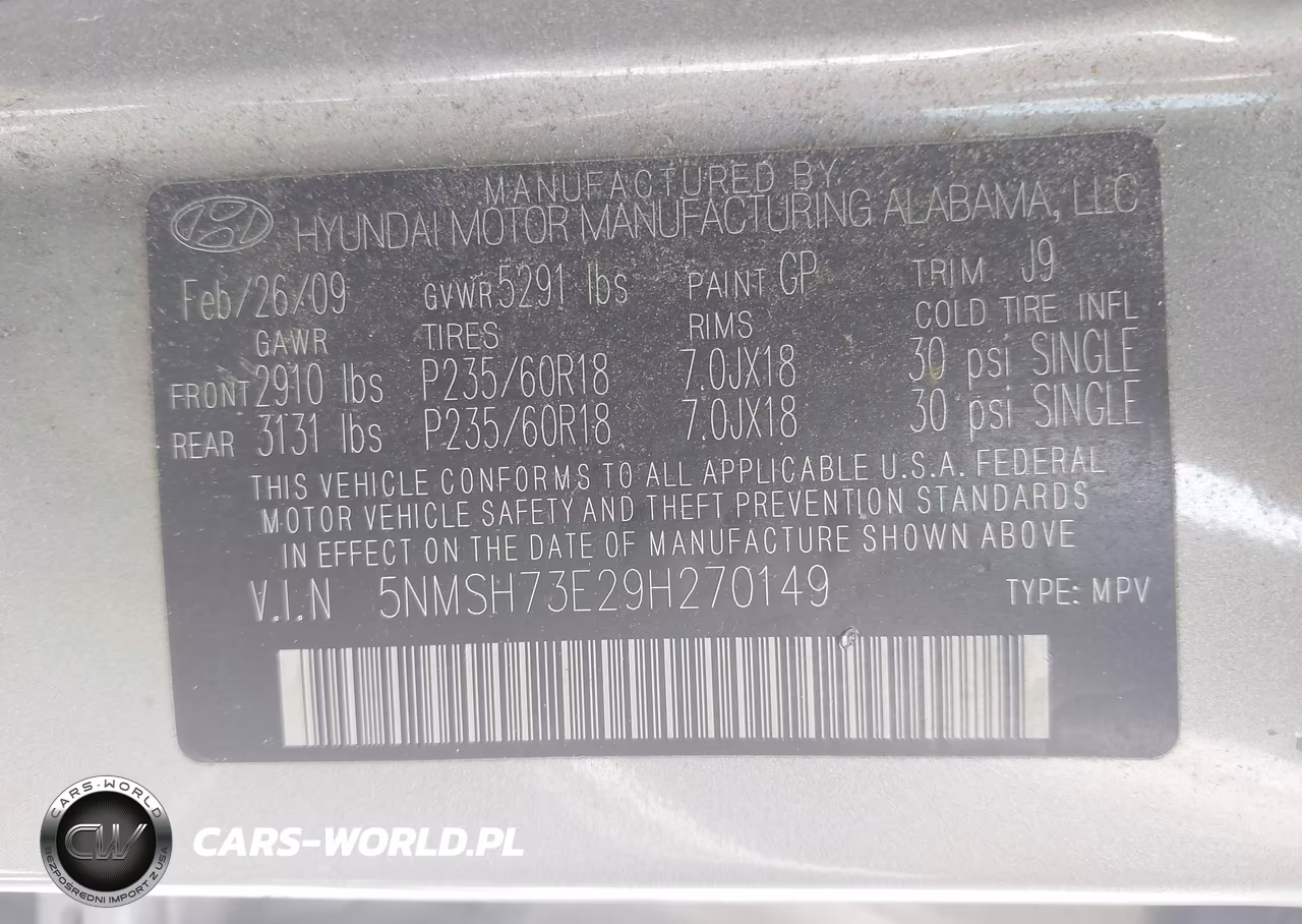 2009 Hyundai Santa Fe Se VIN:5NMSH73E29H270149 - 9