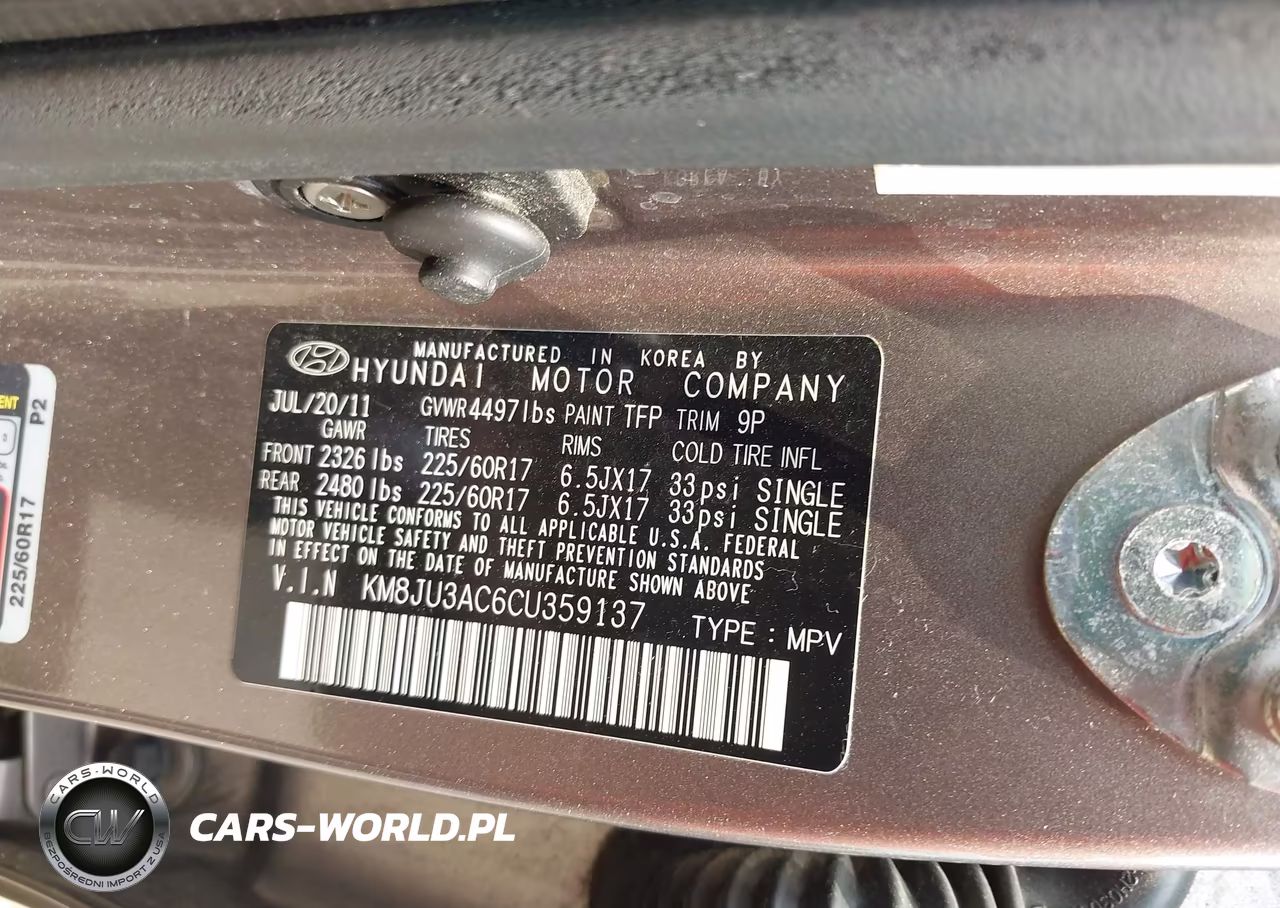 2012 Hyundai Tucson Gls VIN:KM8JU3AC6CU359137 - 9