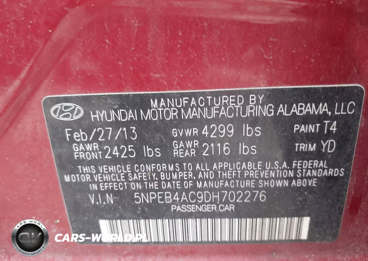 2013 Hyundai Sonata Gls VIN:5NPEB4AC9DH702276 - 9