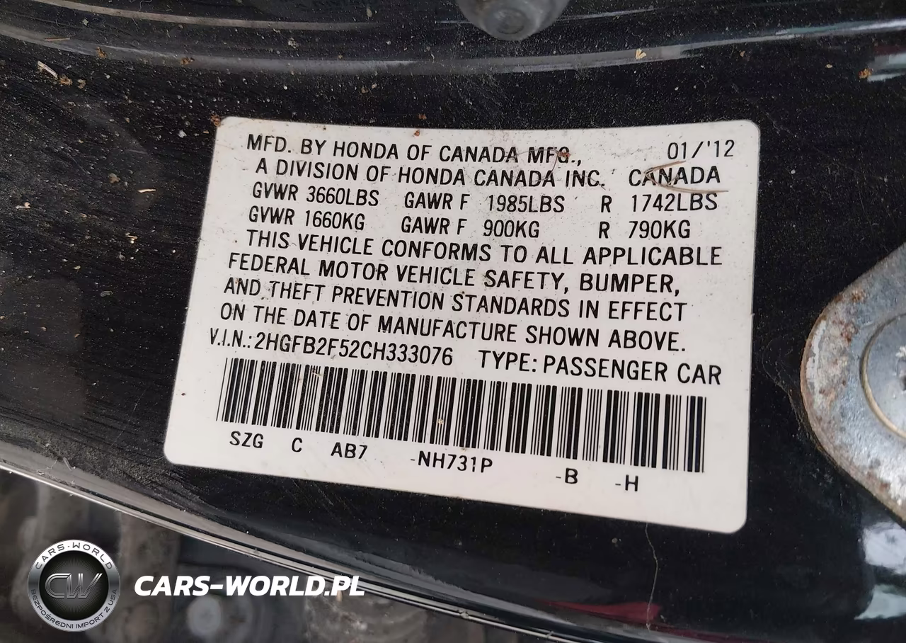 2012 Honda Civic Lx VIN:2HGFB2F52CH333076 - 9