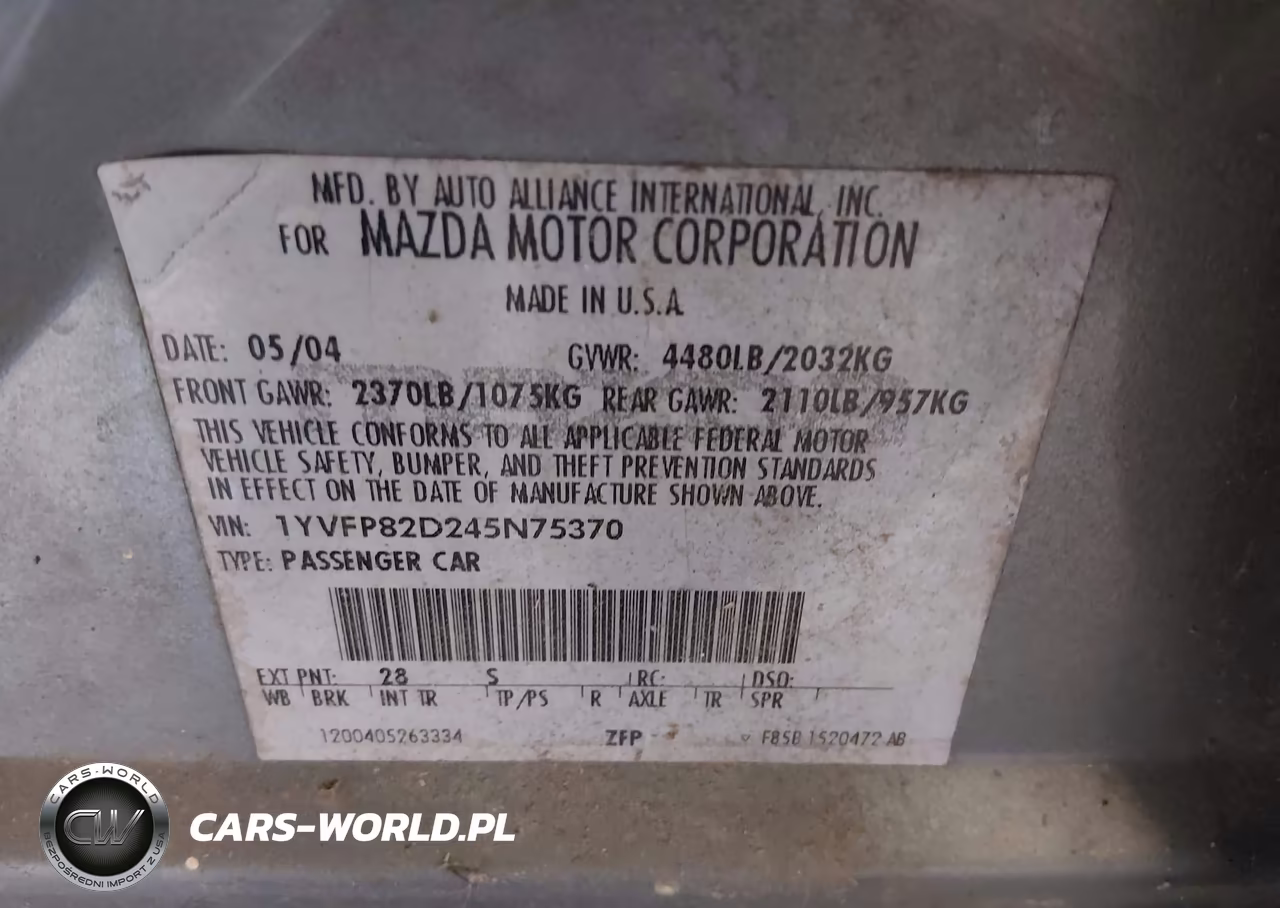 2004 Mazda Mazda6 S VIN:1YVFP82D245N75370 - 9