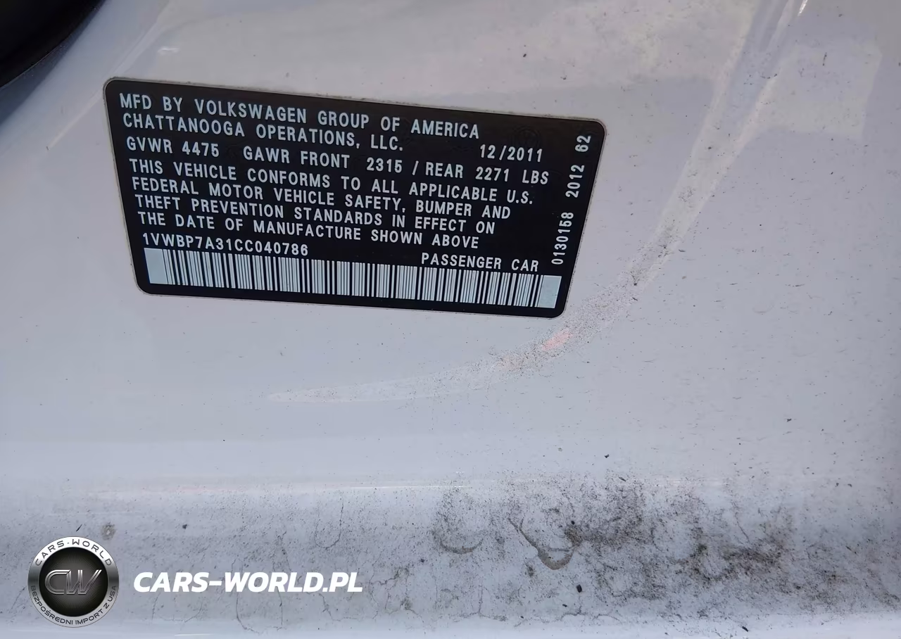 2012 Volkswagen Passat 2.5L Se VIN:1VWBP7A31CC040786 - 9