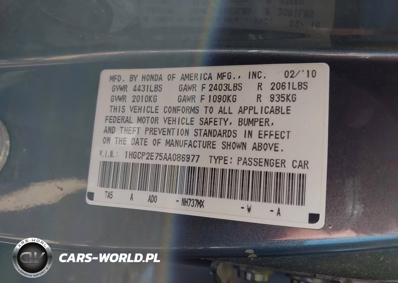 2010 Honda Accord 2.4 Ex VIN:1HGCP2E75AA086977 - 9