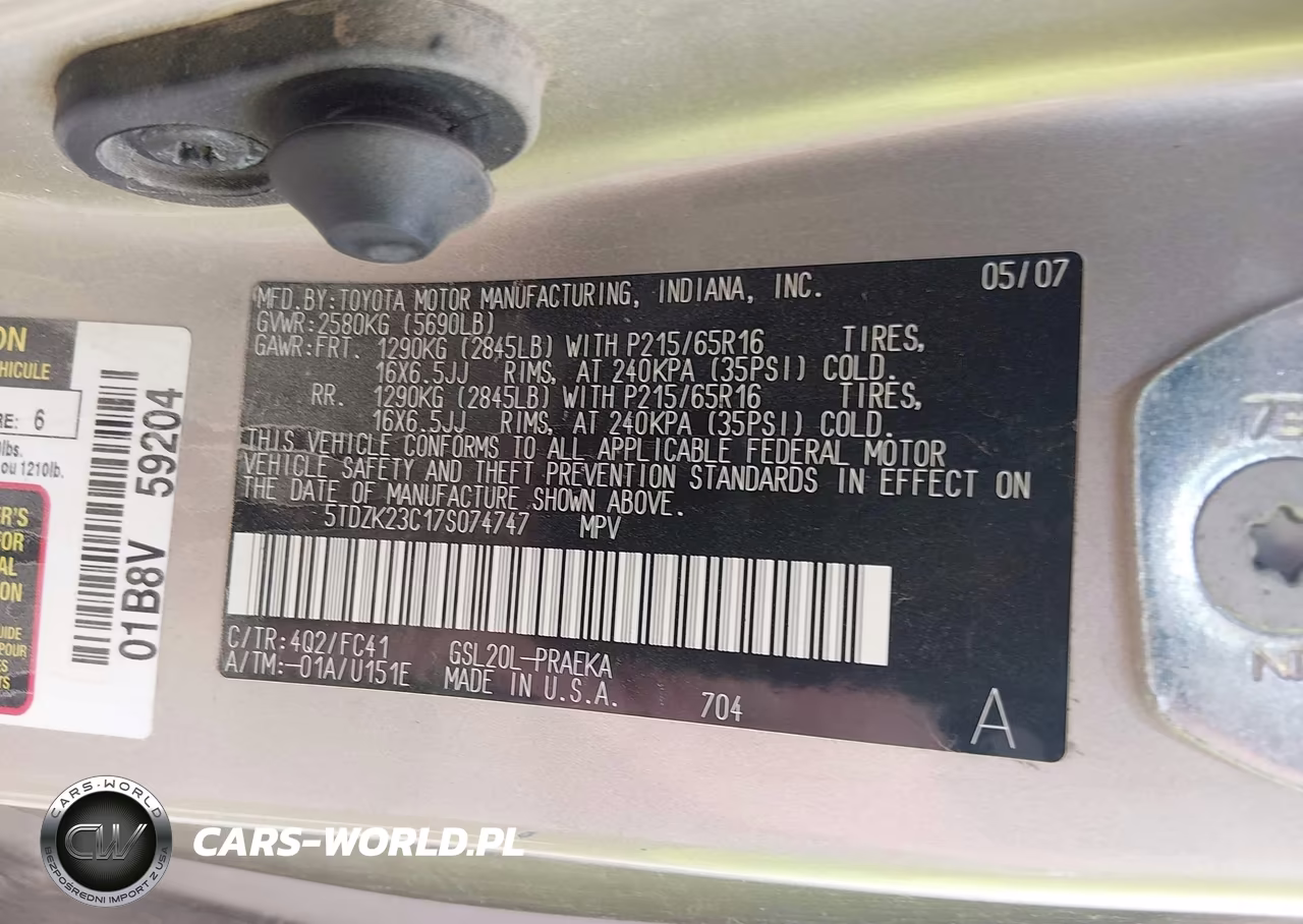 2007 Toyota Sienna Le VIN:5TDZK23C17S074747 - 9
