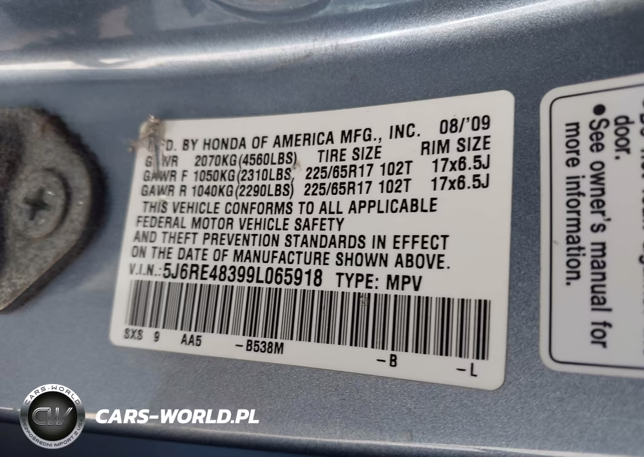 2009 Honda Cr-V Lx VIN:5J6RE48399L065918 - 9
