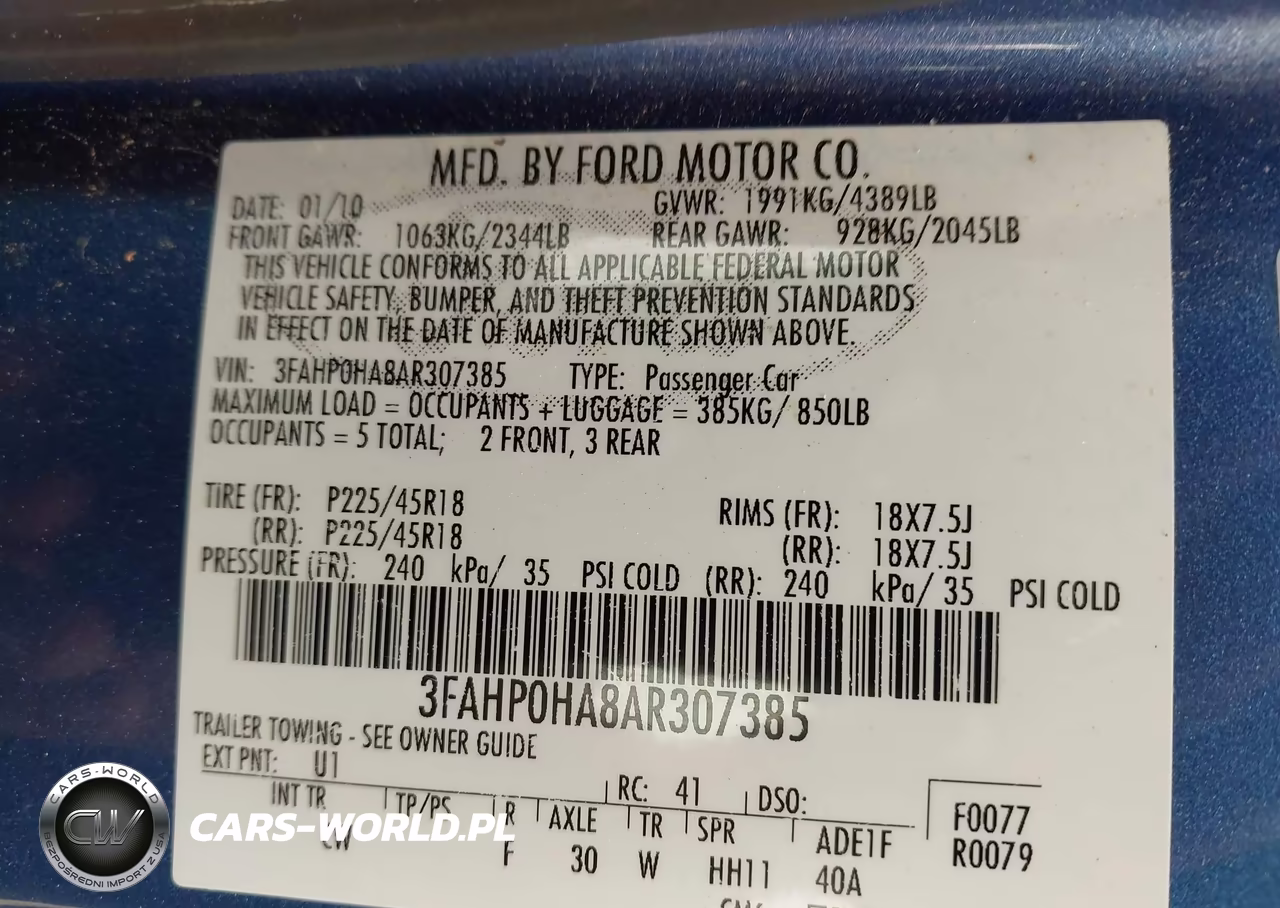 2010 Ford Fusion Se VIN:3FAHP0HA8AR307385 - 9