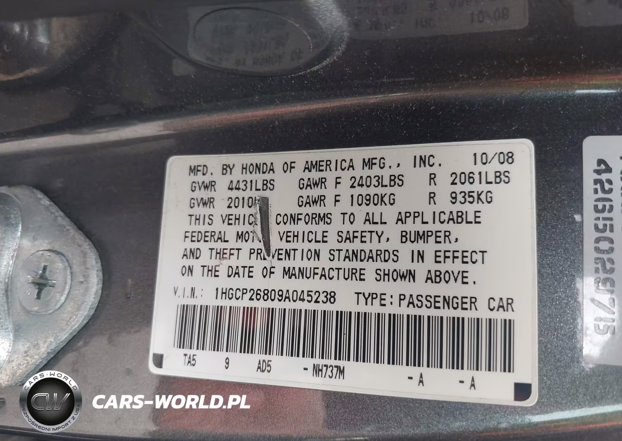 2009 Honda Accord 2.4 Ex-L VIN:1HGCP26809A045238 - 9