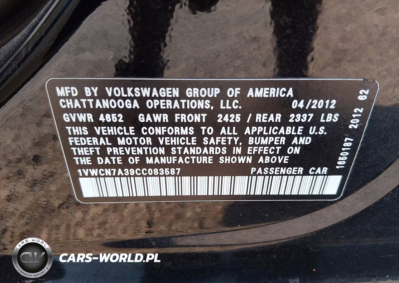 2012 Volkswagen Passat 2.0L Tdi Sel Premium VIN:1VWCN7A39CC083587 - 9