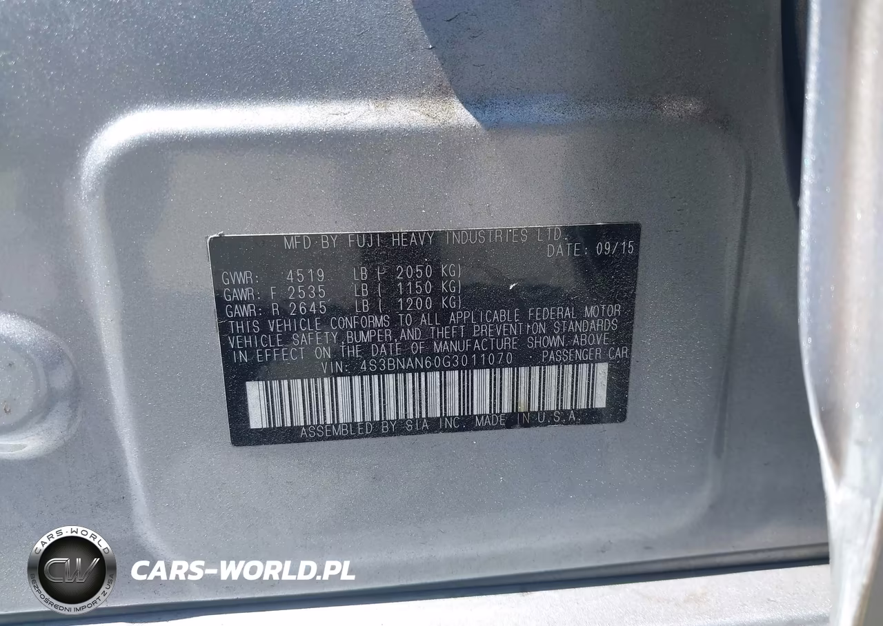 2016 Subaru Legacy 2.5I Limited VIN:4S3BNAN60G3011070 - 9