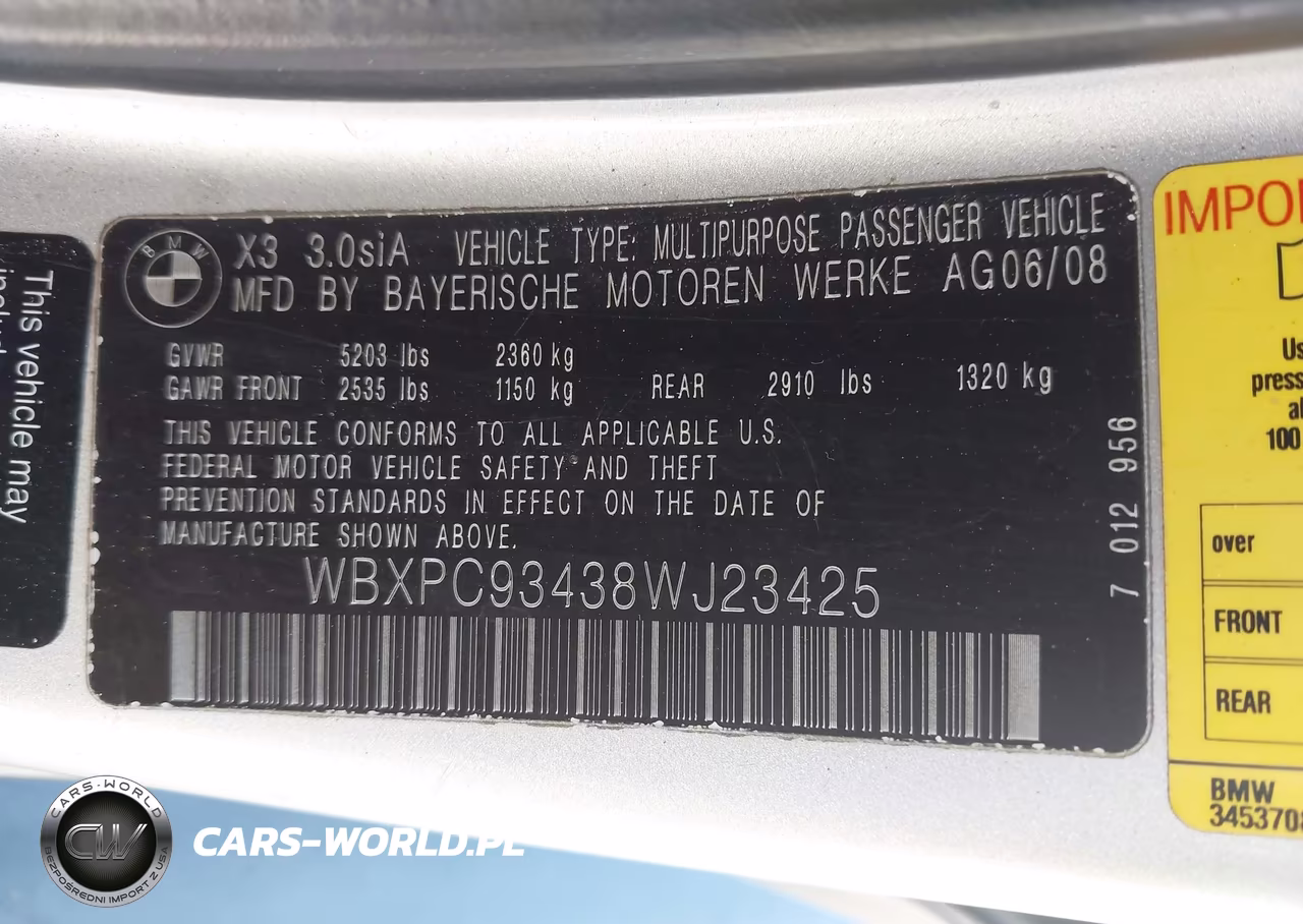 2008 BMW X3 3.0Si VIN:WBXPC93438WJ23425 - 9